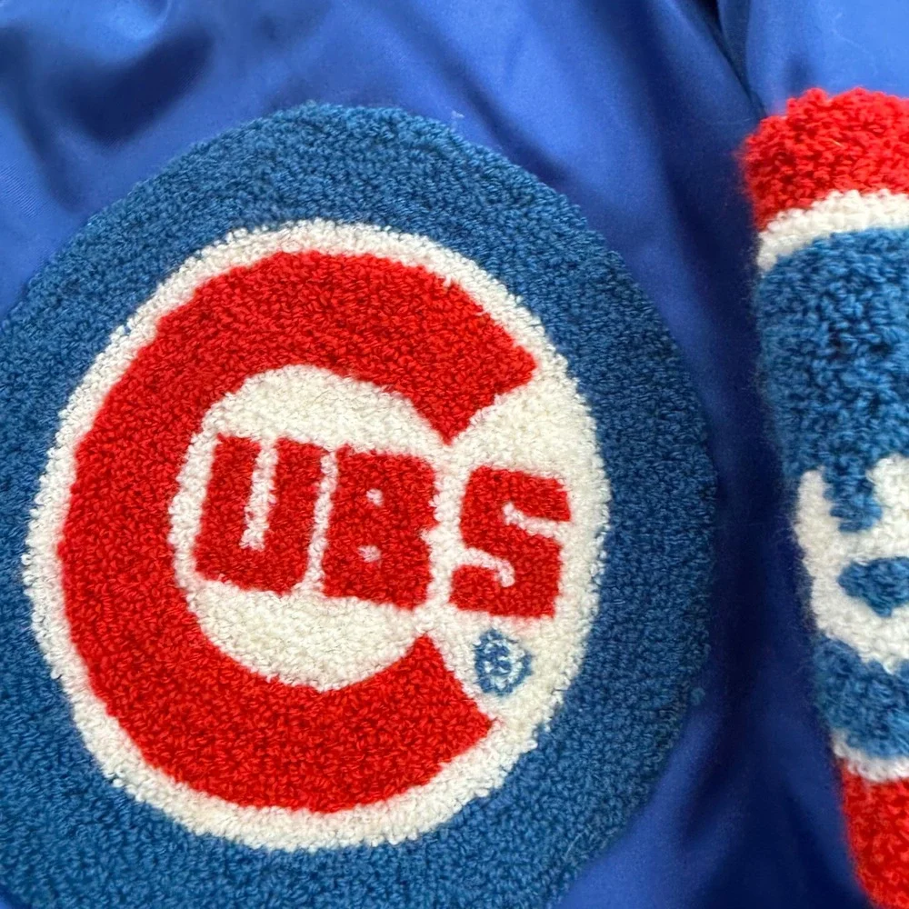 Vintage Swingster Chicago Cubs Bomber Jacket Blue Satin Chenille Patch Mens L